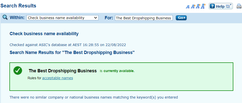 A screenshot of search results under The Best Dropshipping Business